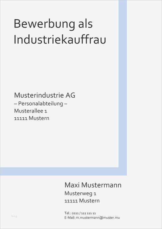 Bewerbung Ausbildung Industriekauffrau Vorlage Einzigartig Deckblatt Bewerbung Ohne Foto Muster Zum Kostenlosen