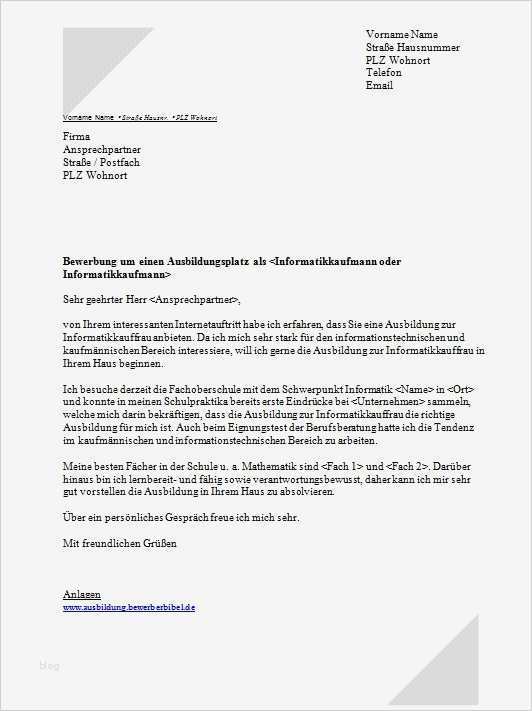 Bewerbung Ausbildung Industriekauffrau Vorlage Elegant Bewerbung Informatikkaufmann Oder Informatikkauffrau Für
