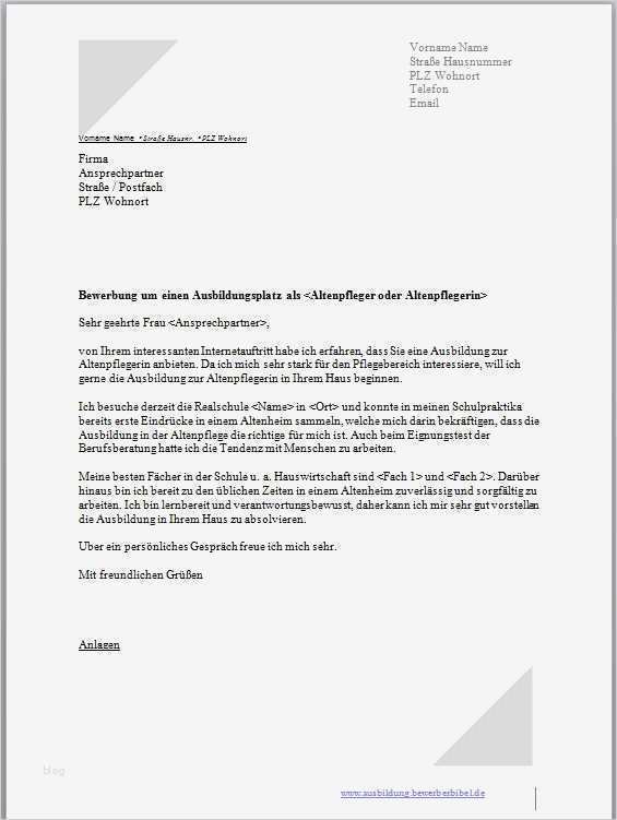 Bewerbung Ausbildung Verwaltungsfachangestellte Vorlage Neu Bewerbung Altenpflegerin Oder Altenpfleger Für Ausbildung
