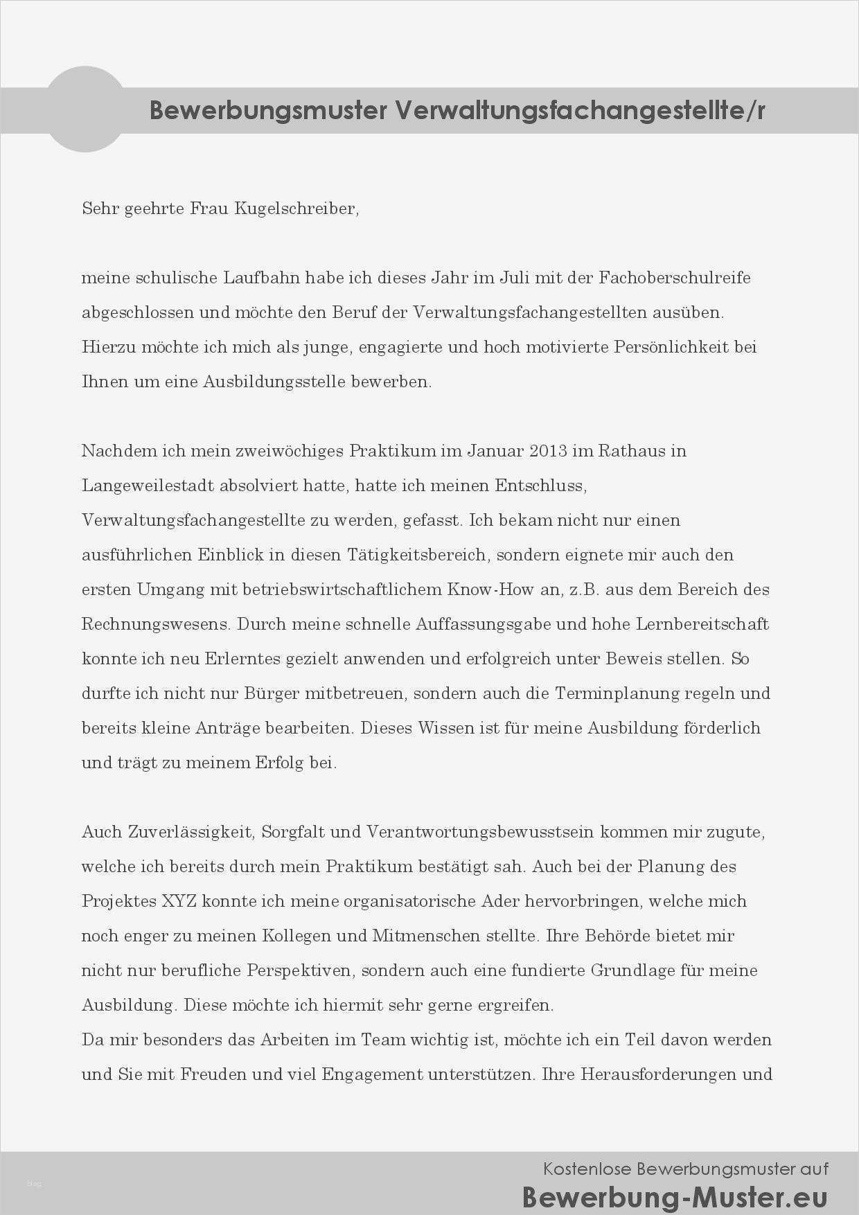 Bewerbung Ausbildung Verwaltungsfachangestellte Vorlage Neu Kostenlose Bewerbungsvorlage Verwaltungsfachangestellte R
