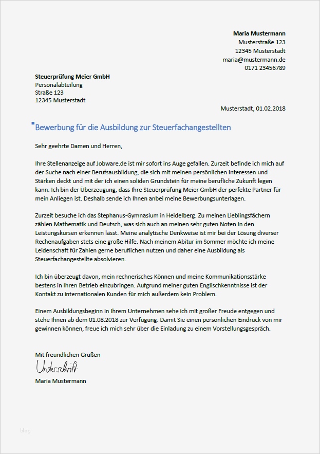 Bewerbung Ausbildung Vorlage Großartig Bewerbung Als Steuerfachangestellte R Kostenlose