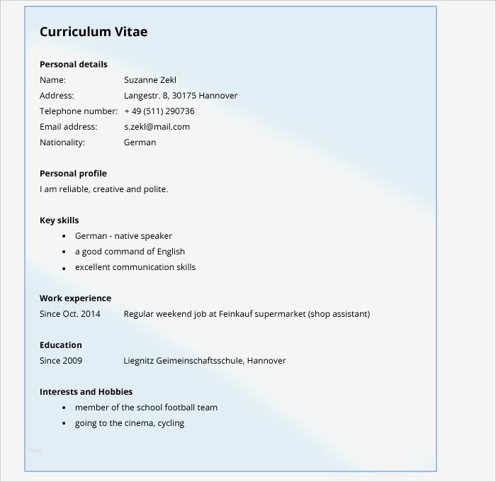 Bewerbung Babysitter Vorlage Erstaunlich Verfassen Eines Lebenslauf Englisch Klasse 9 Und 10