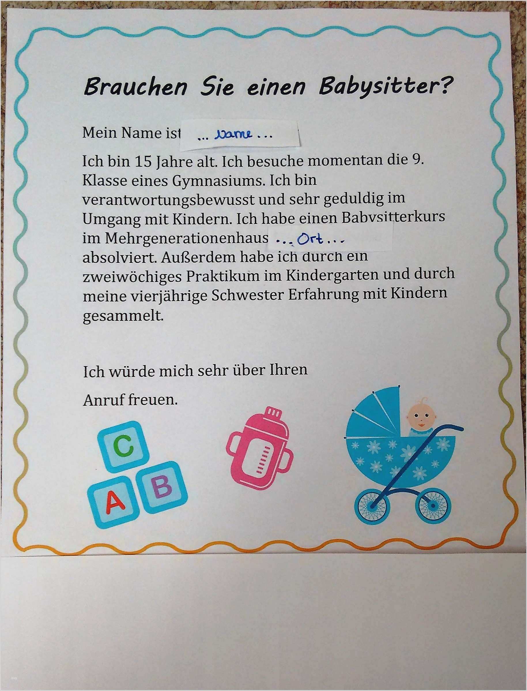 Bewerbung Babysitter Vorlage Genial Großzügig Vorlage Für Babysitting Gutscheine Fotos Entry
