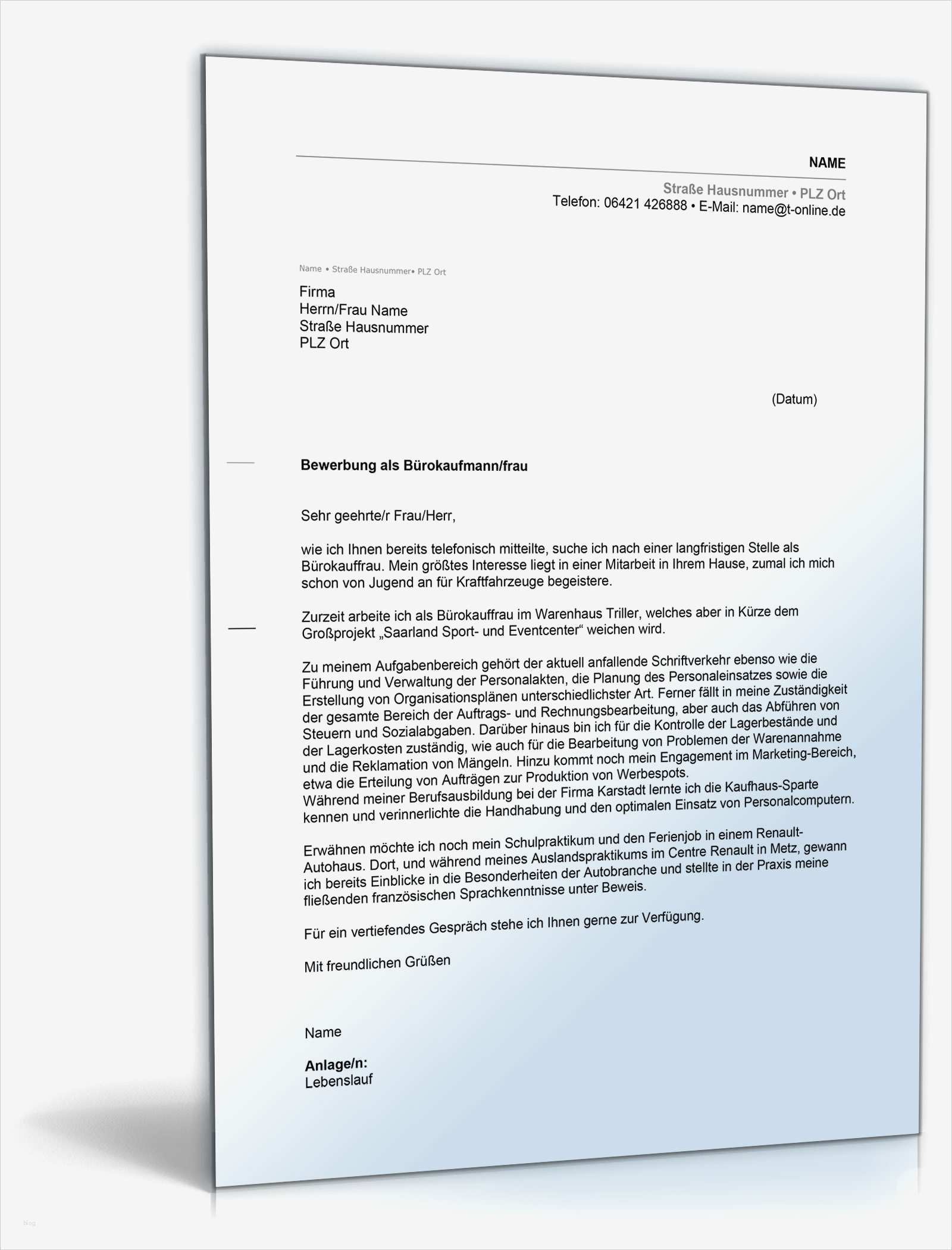 Bewerbung Bürokauffrau Ausbildung Vorlage Schön Anschreiben Bewerbung Bürokauffrau