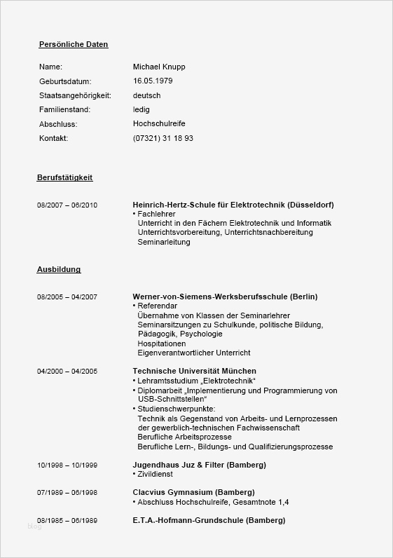 Bewerbung Doc Vorlage Best Of 15 Lebenslauf Lehrer