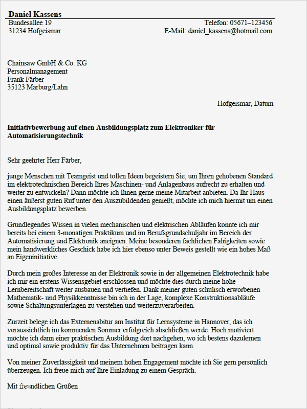 Bewerbung Elektroniker Vorlage Gut Bewerbung Elektroniker Für Automatisierungstechnik
