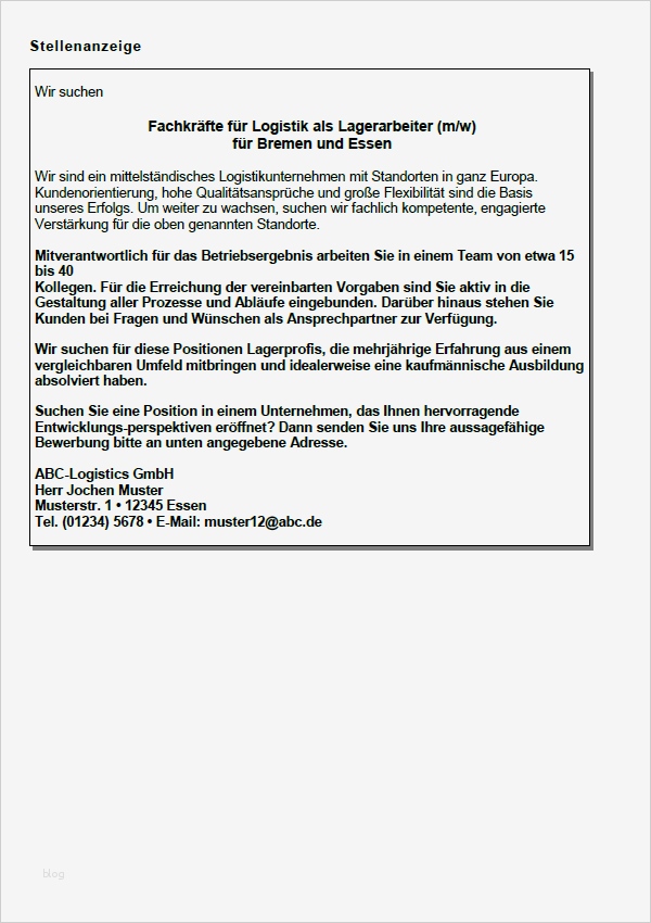 Bewerbung Fachkraft Für Lagerlogistik Vorlage Cool Bewerbung Fachkraft Für Logistik Ungekündigt
