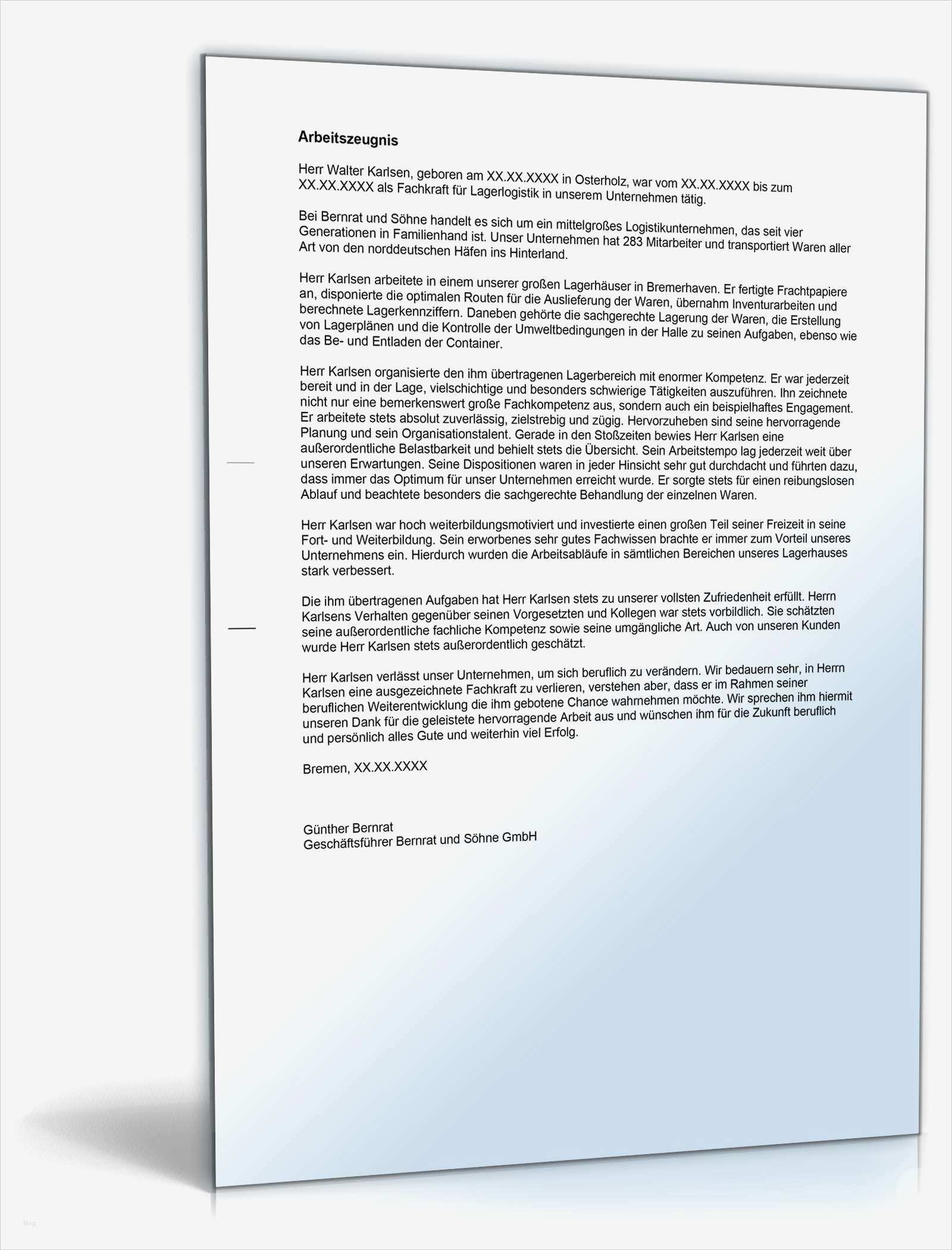 Bewerbung Fachkraft Für Lagerlogistik Vorlage Luxus Arbeitszeugnis Fachkraft Für Lagerlogistik Note Eins