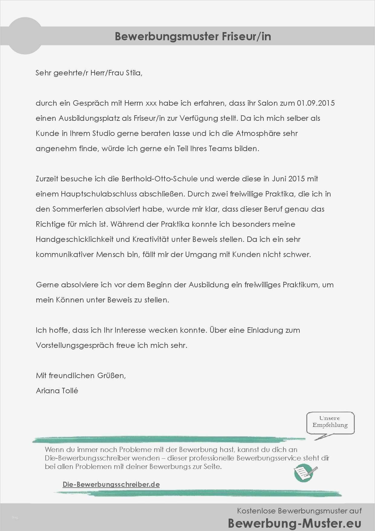 Bewerbung Friseur Vorlage Best Of Kostenloses Bewerbungsanschreiben Friseur Friseurin
