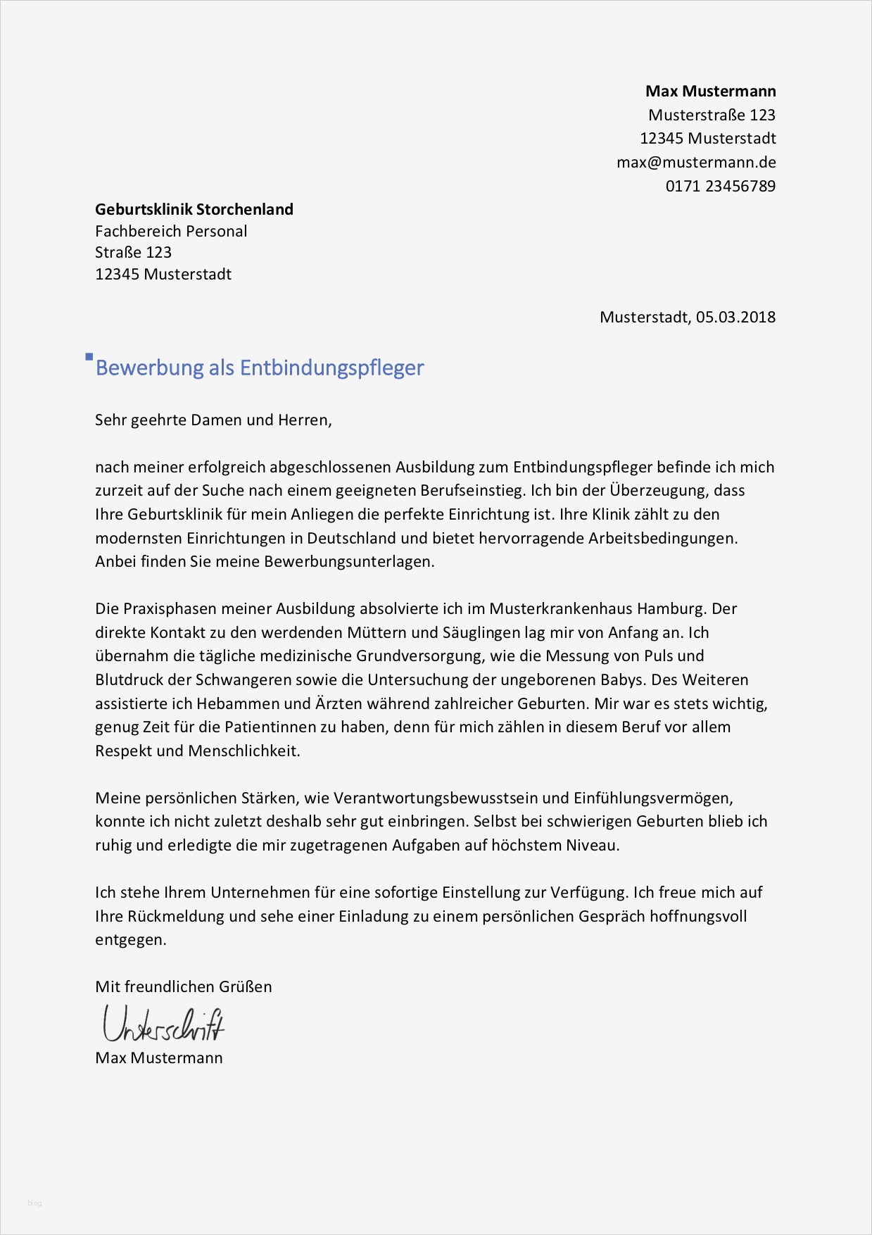 Bewerbung Für Ausbildung Vorlage Hübsch Bewerbung Als Hebamme Entbindungspfleger Bewerbungsmuster