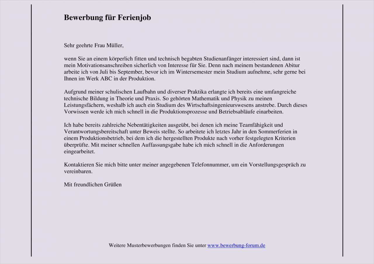 Bewerbung Für Ferienjob Schüler Vorlage Süß Bewerbung Für Ferienjob Muster Und Tipps