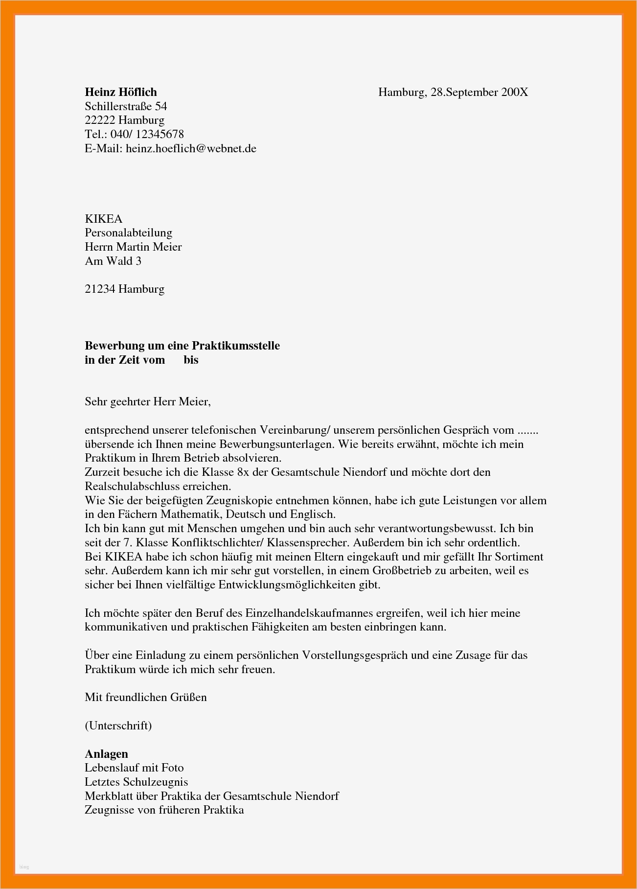 7 bewerbung auf ein praktikum