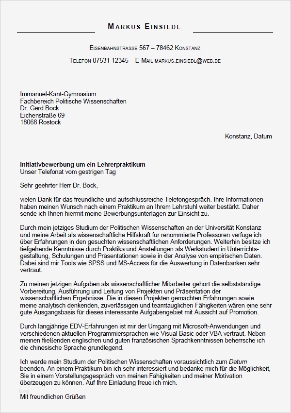 Bewerbung Für Praktikum Vorlage Hübsch Bewerbung Lehrer Praktikum sofort Download