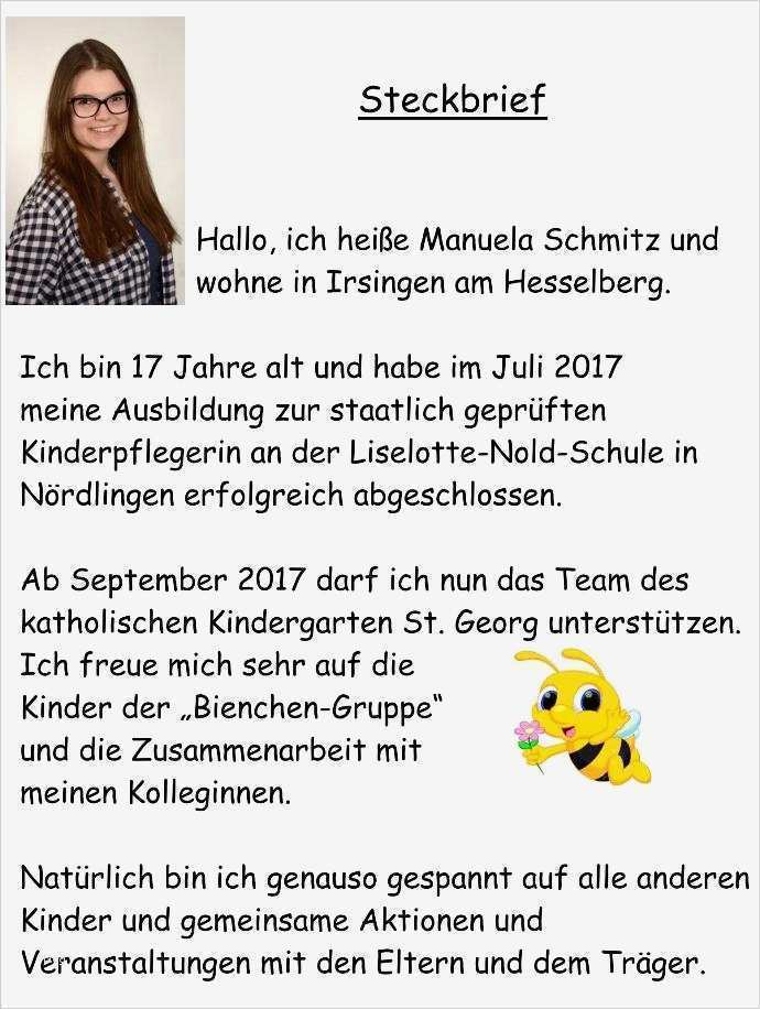 Bewerbung Gemeinde Vorlage Fabelhaft 15 Steckbrief Vorstellung Erzieherin Muster