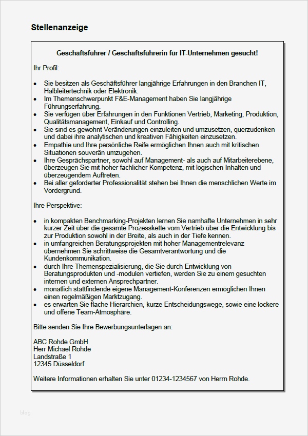 Bewerbung Geschäftsführer Vorlage Best Of Bewerbung Geschäftsführer Berufseinsteiger sofort
