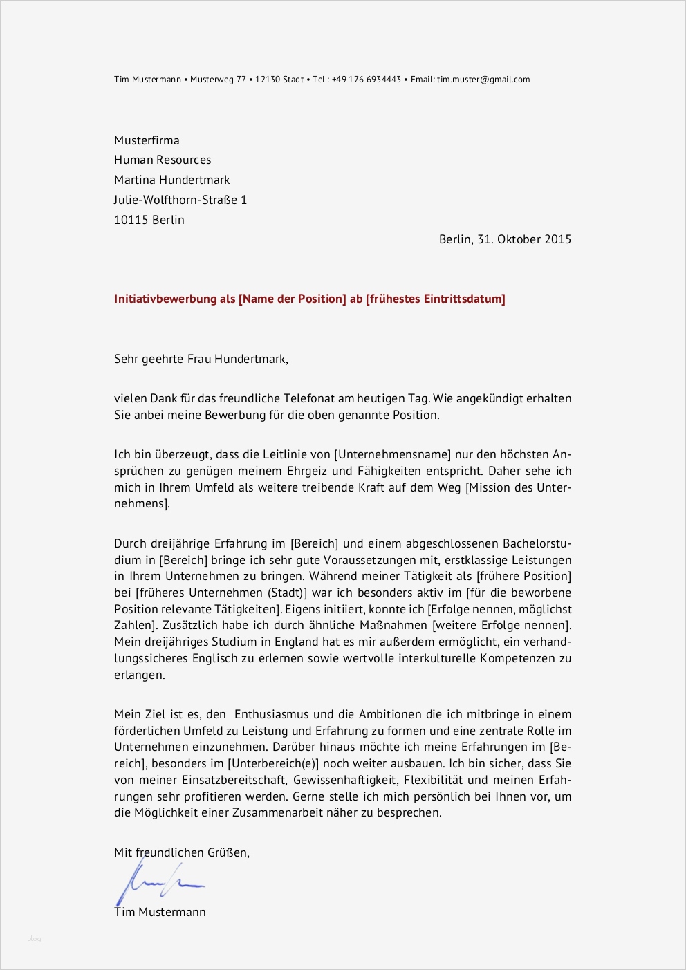 Bewerbung Geschäftsführer Vorlage Elegant Initiativbewerbung at Searchfy