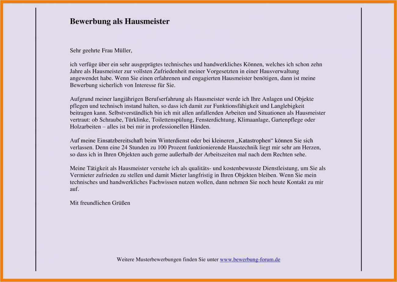 Bewerbung Hausmeister Vorlage Einzigartig 9 Hausmeister Bewerbung