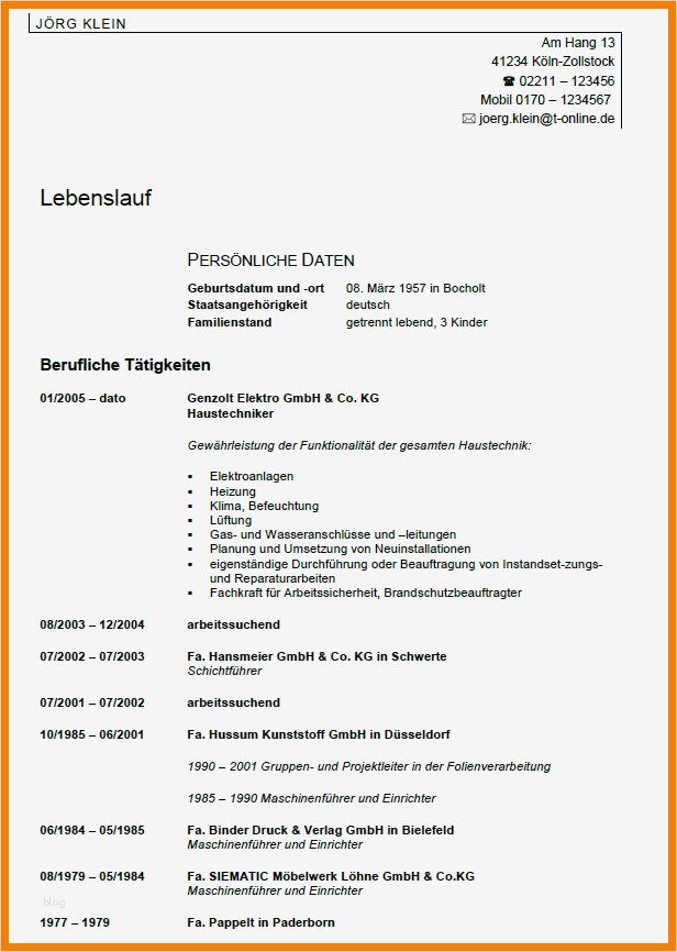 Bewerbung Hausmeister Vorlage Erstaunlich 8 Lebenslauf Hausmeister