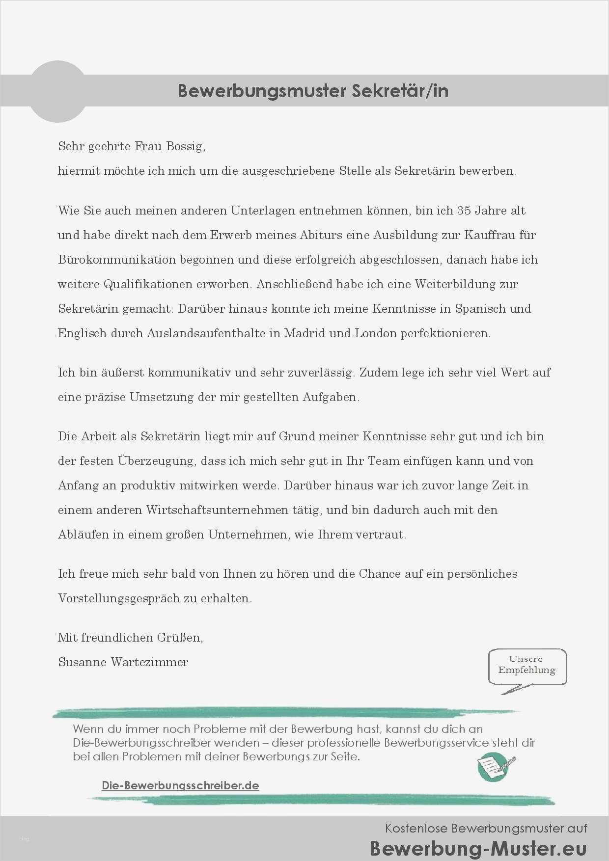 Bewerbung Kantine Vorlage Bewundernswert Kostenloses Bewerbungsmuster Sekretär Sekretär In