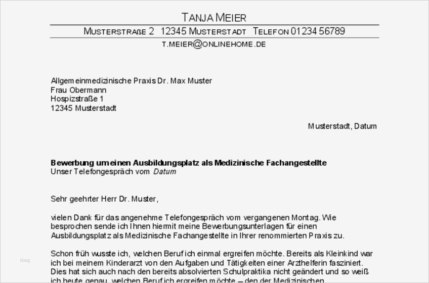 Bewerbung Medizinische Fachangestellte Vorlage Elegant Bewerbung Ausbildung Medizinische Fachangestellte