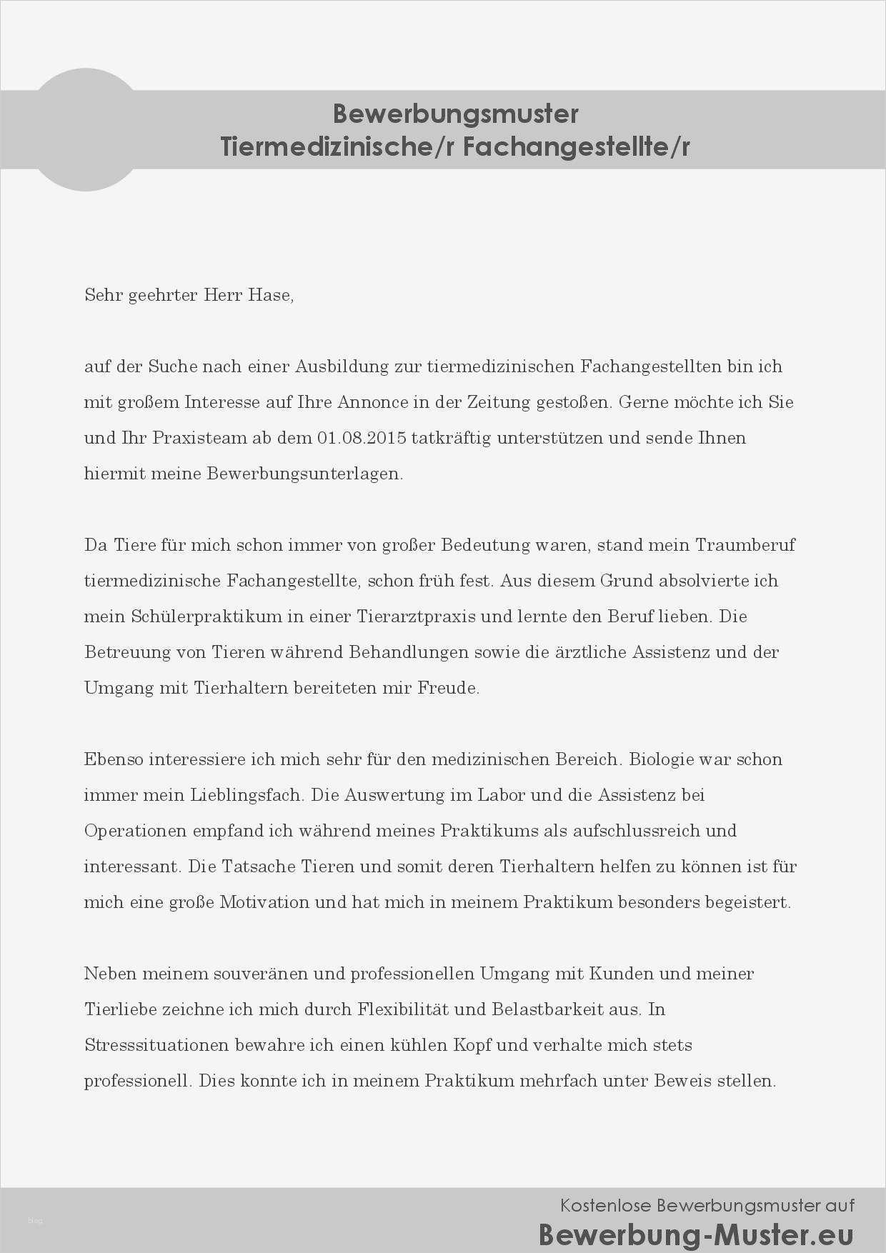 Bewerbung Medizinische Fachangestellte Vorlage Neu Bewerbungsanschreiben – Tiermedizinische Fachangestellte