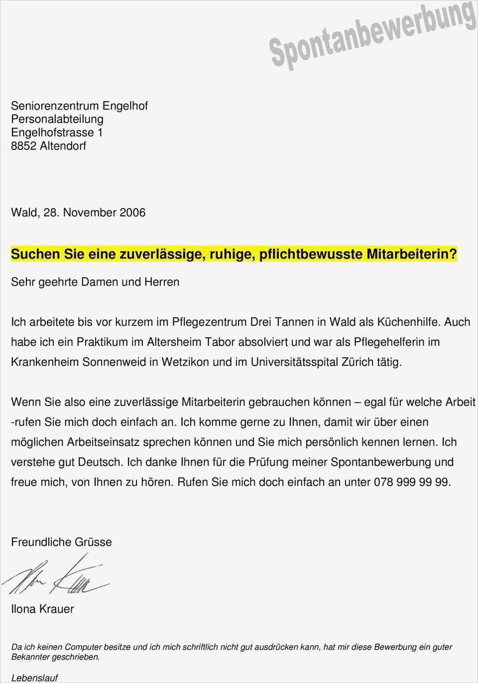 Bewerbung Praktikum Altersheim Vorlage Beste Kleine Mustersammlung Nt Nur Als Anregung Pdf