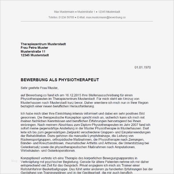 Bewerbung Praktikum Physiotherapie Vorlage Neu Bewerbung Als Physiotherapeut Physiotherapeutin