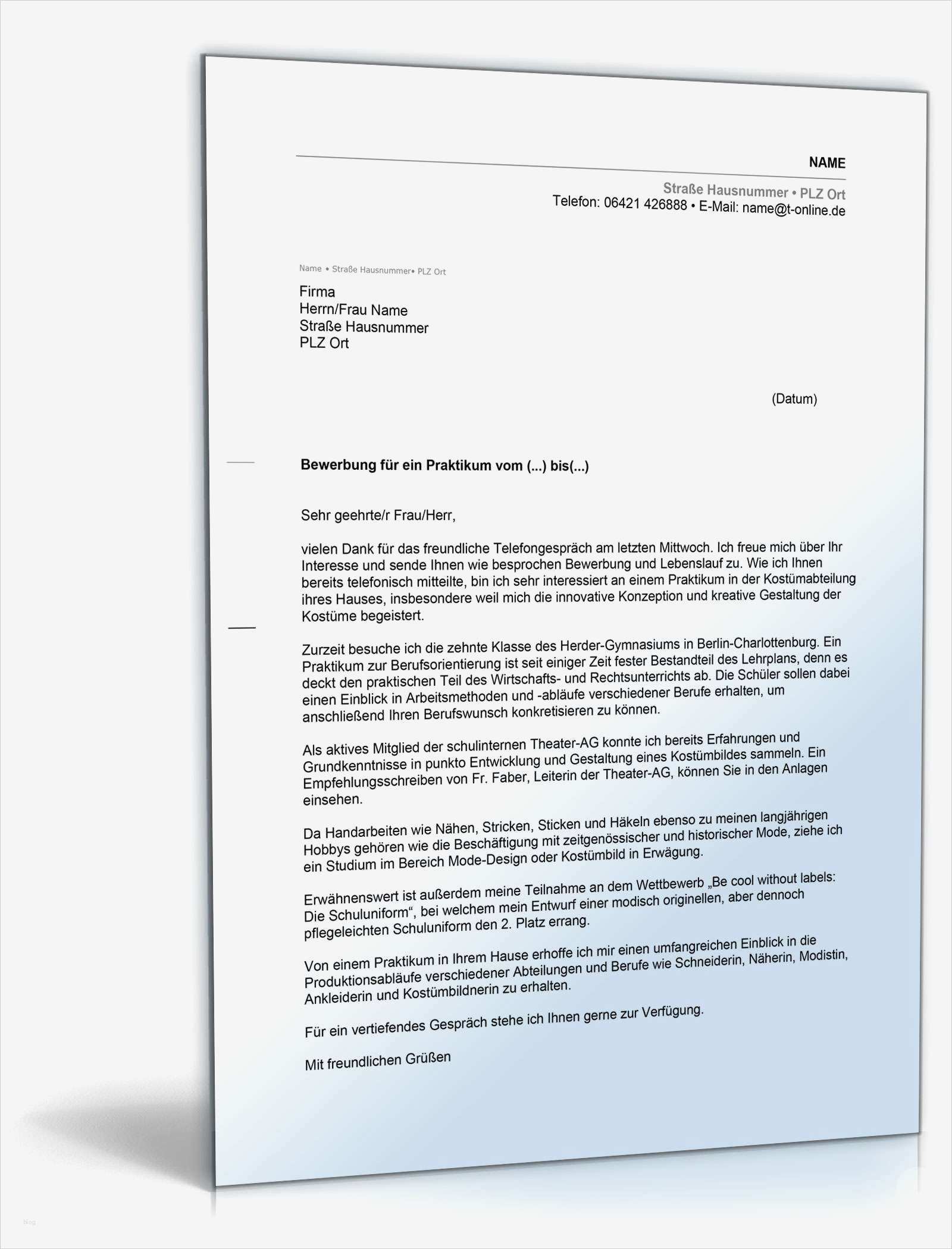 Bewerbung Praktikum Vorlage Best Of Anschreiben Bewerbung Praktikum theater