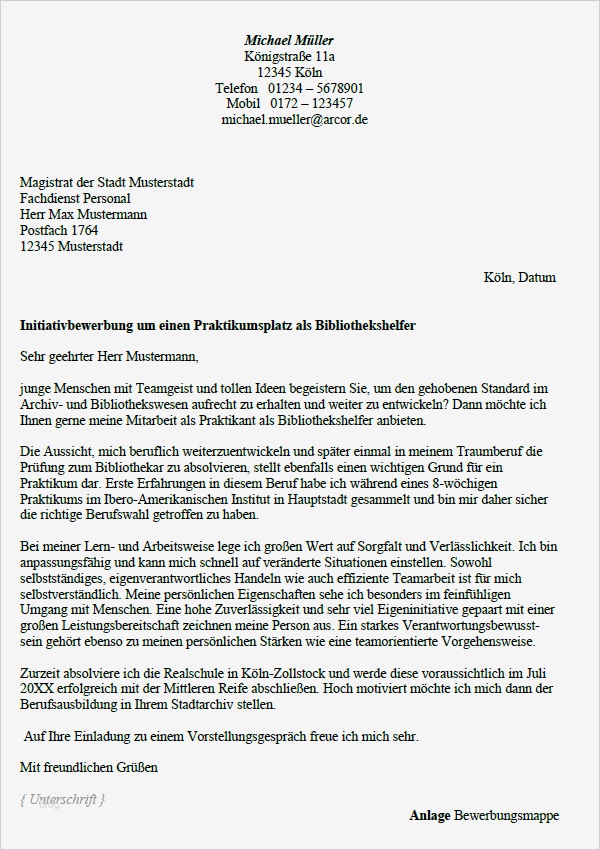 Bewerbung Praktikum Vorlage Erstaunlich Bewerbung Bibliothekshelfer Praktikum sofort Download