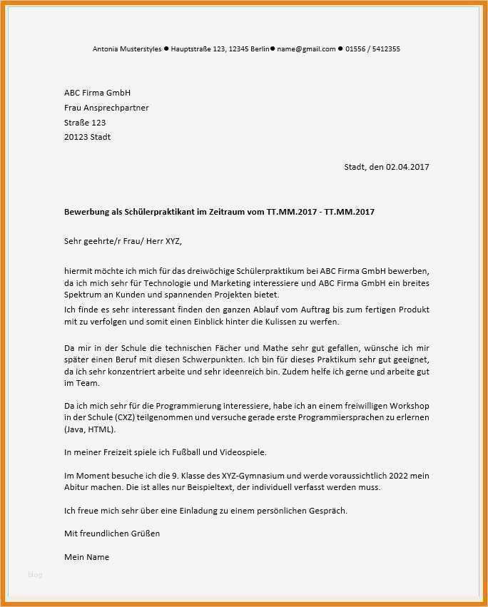 Bewerbung Praktikum Vorlage Schüler Fabelhaft 10 Bewerbung Vorlage Scüler
