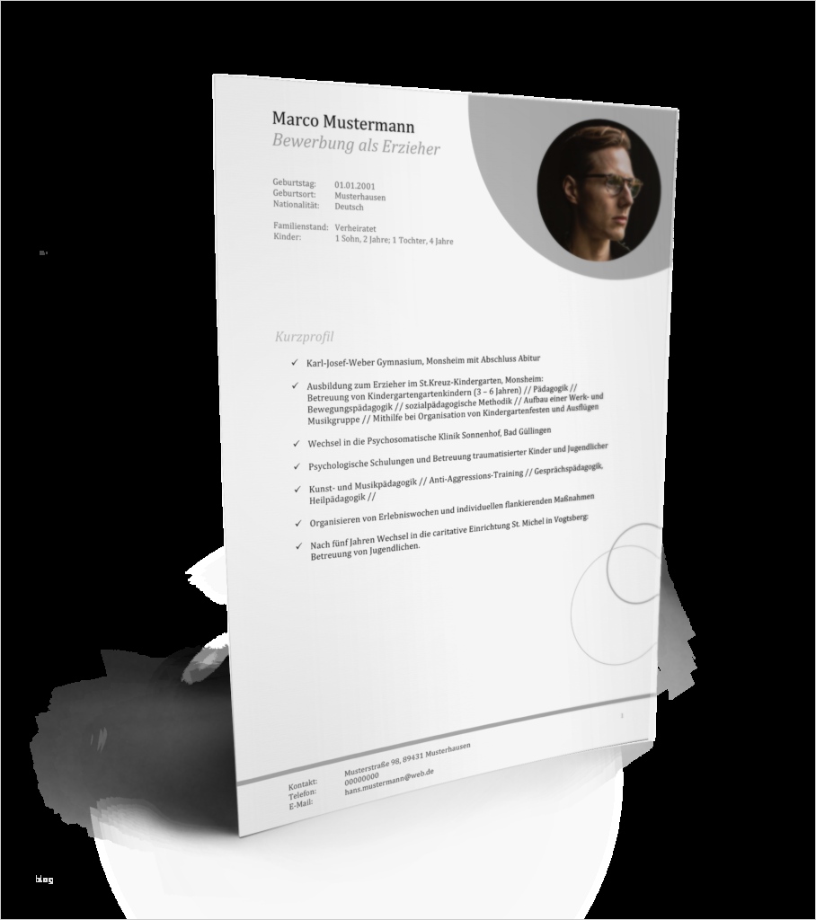 Bewerbung Und Lebenslauf Vorlage Erstaunlich Bewerbung Und Lebenslauf Muster Als Erzieher In