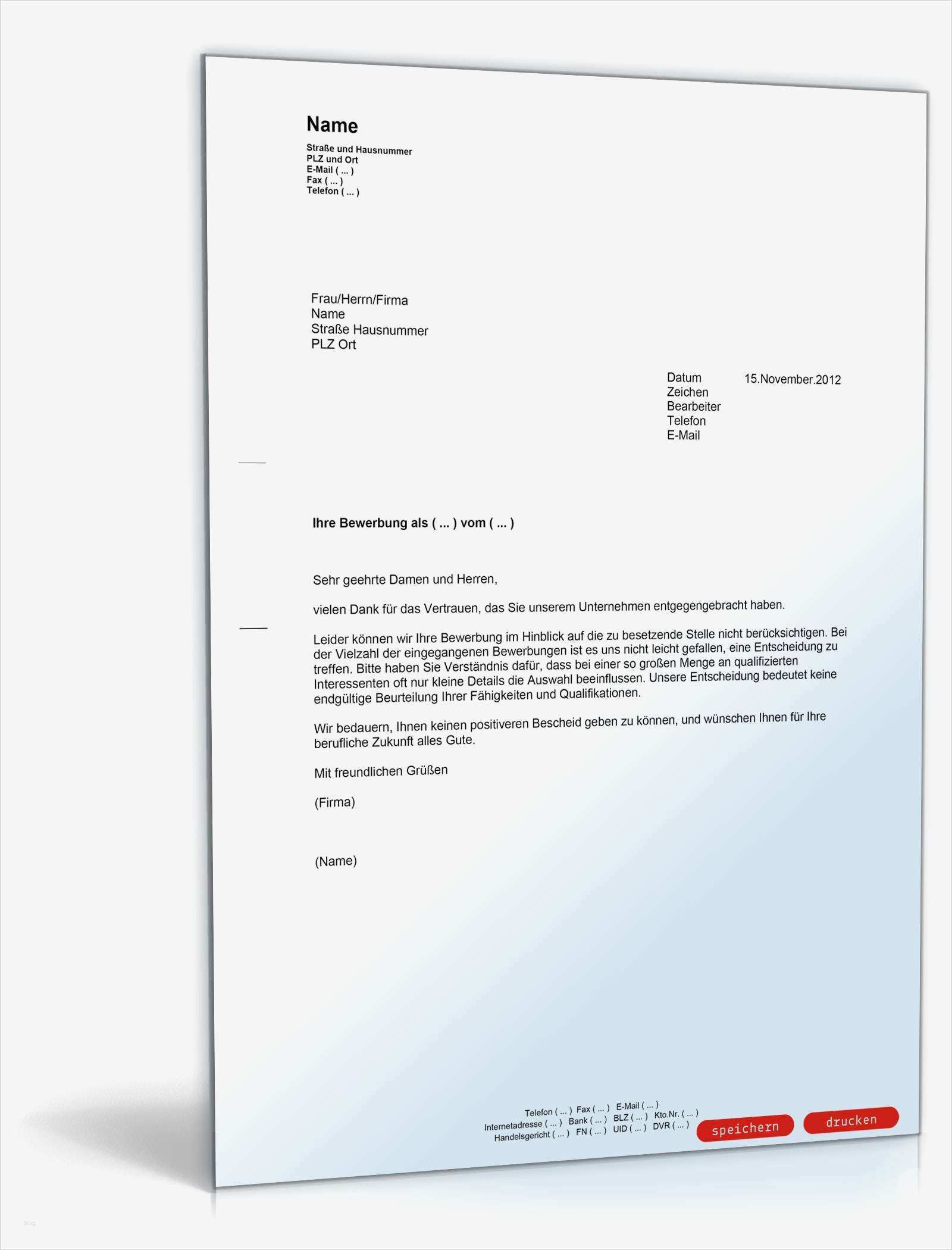 Bewerbung Vorlage Angenehm Absage Einer Bewerbung Muster Vorlage Zum Download