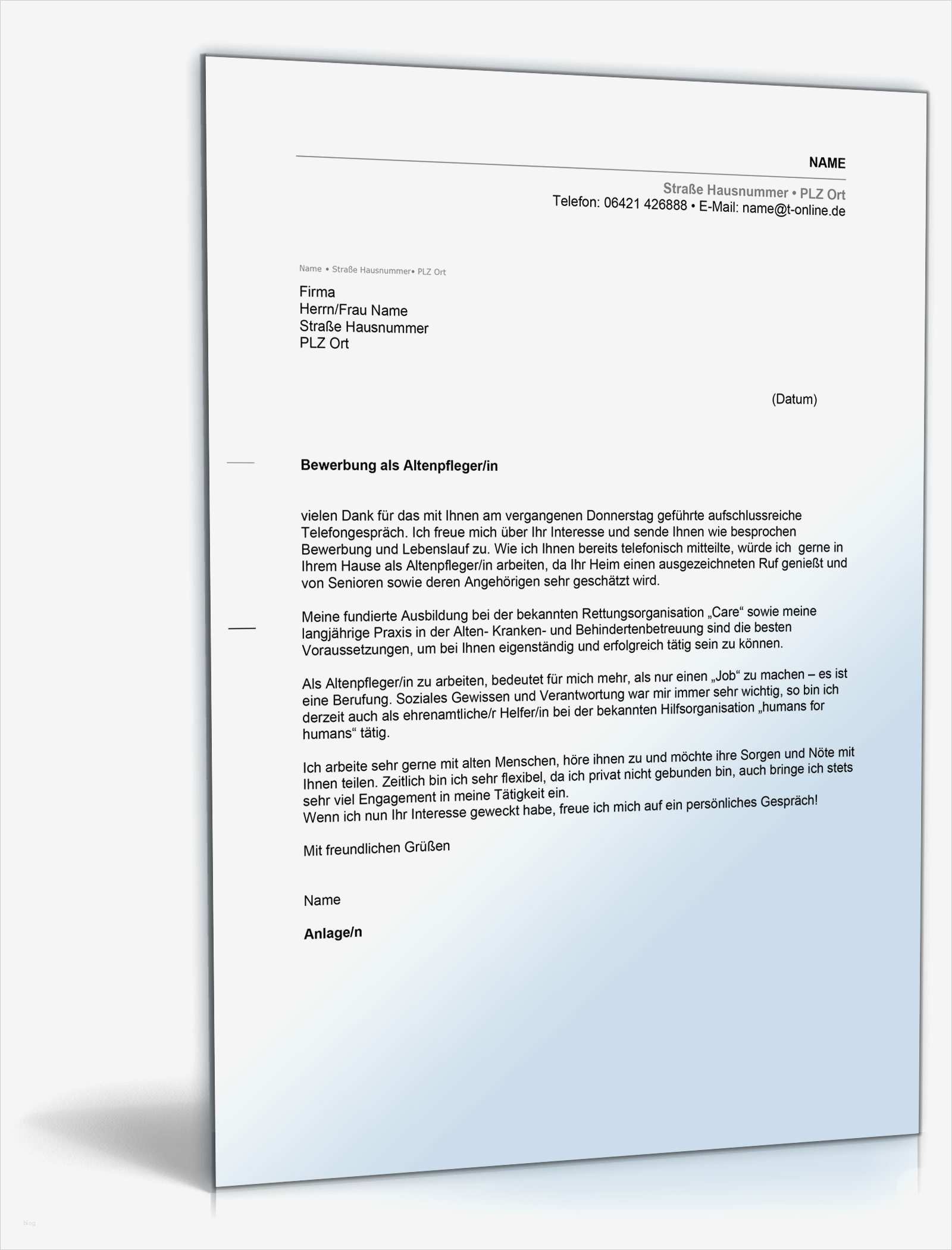 Bewerbungsabsage Vorlage Erstaunlich Anschreiben Bewerbung Altenpfleger Altenpflegerin