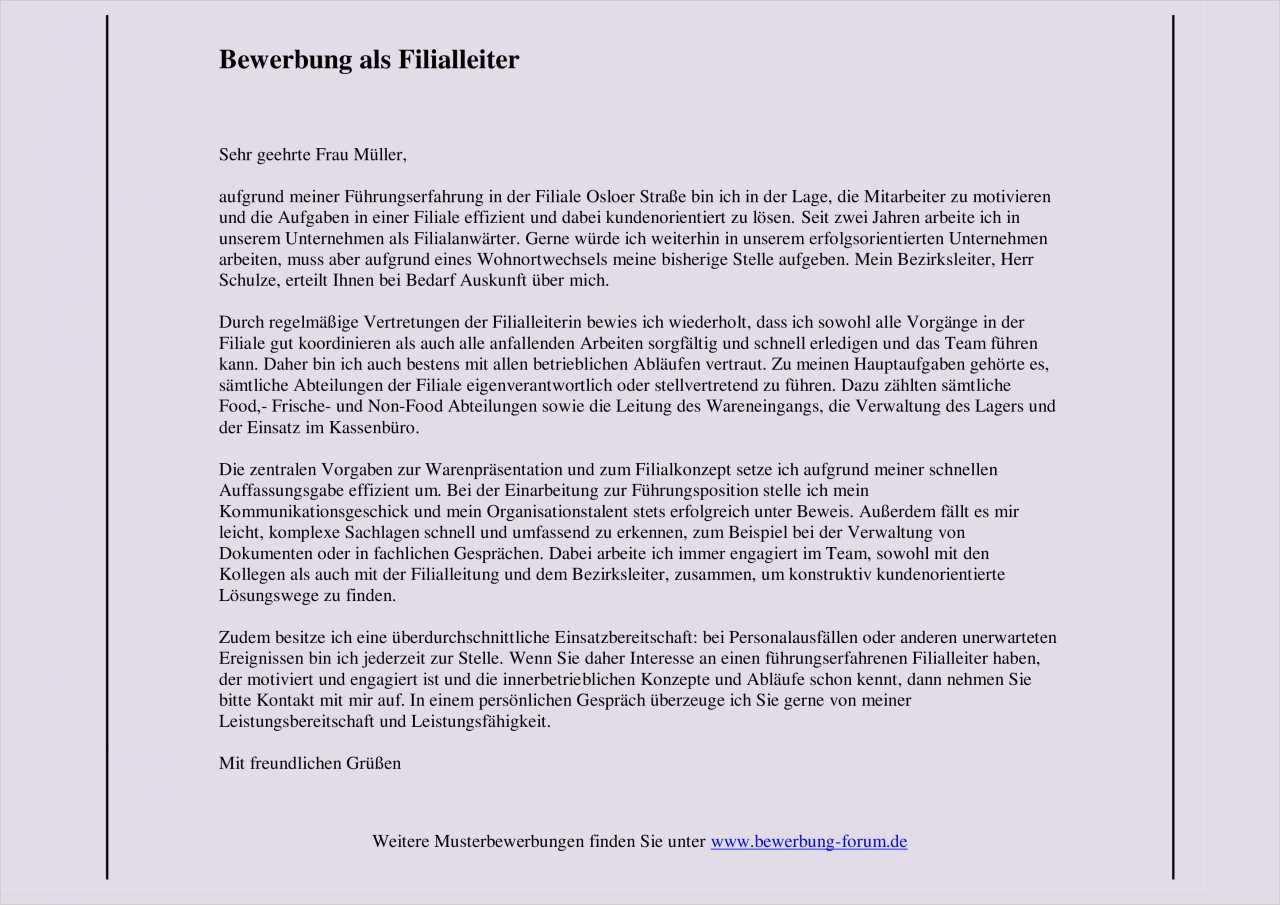 Bewerbungsabsage Vorlage Gut Filialleiter Bewerbung Muster Und Tipps