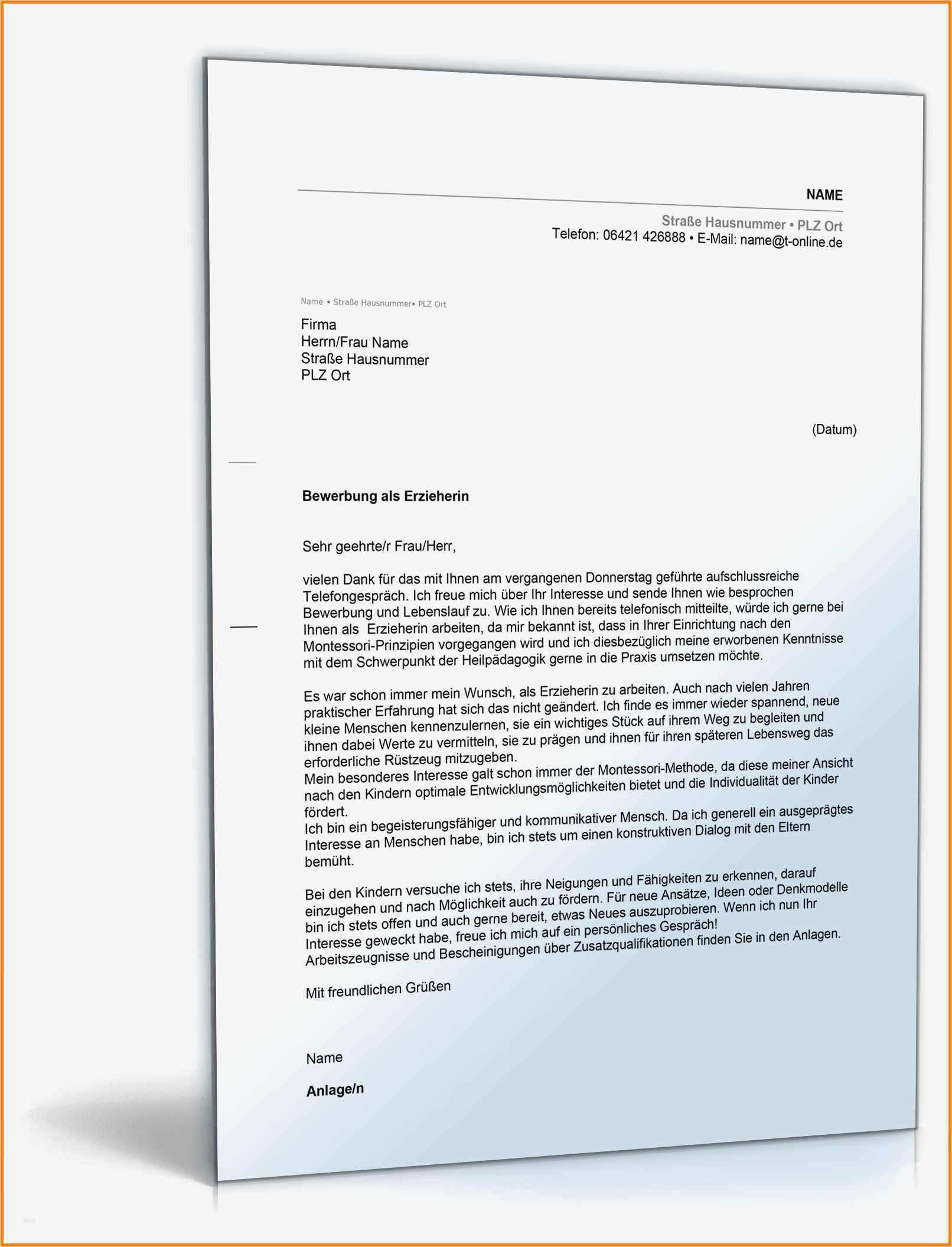 Bewerbungsanschreiben Vorlage Erzieherin Fabelhaft 11 Bewerbung Erzieherin