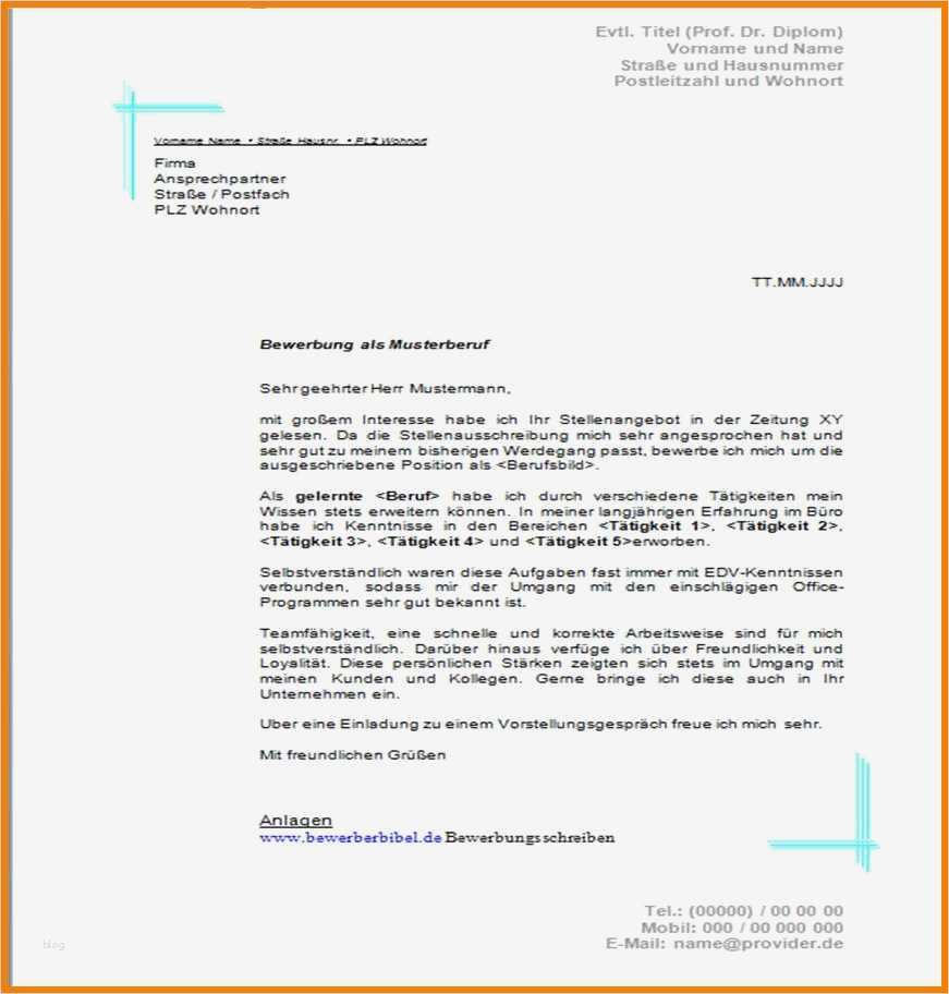 Bewerbungsschreiben Muster Vorlage Hübsch 13 Anschreiben Kopfzeile