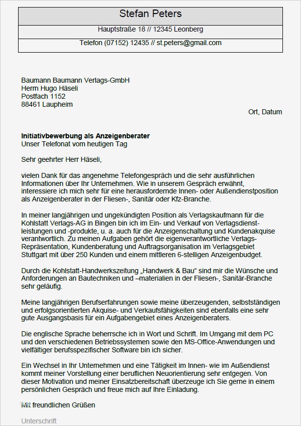 Bewerbungsschreiben Vertrieb Aussendienst Vorlage Best Of Anschreiben Bewerbung Außen Nst