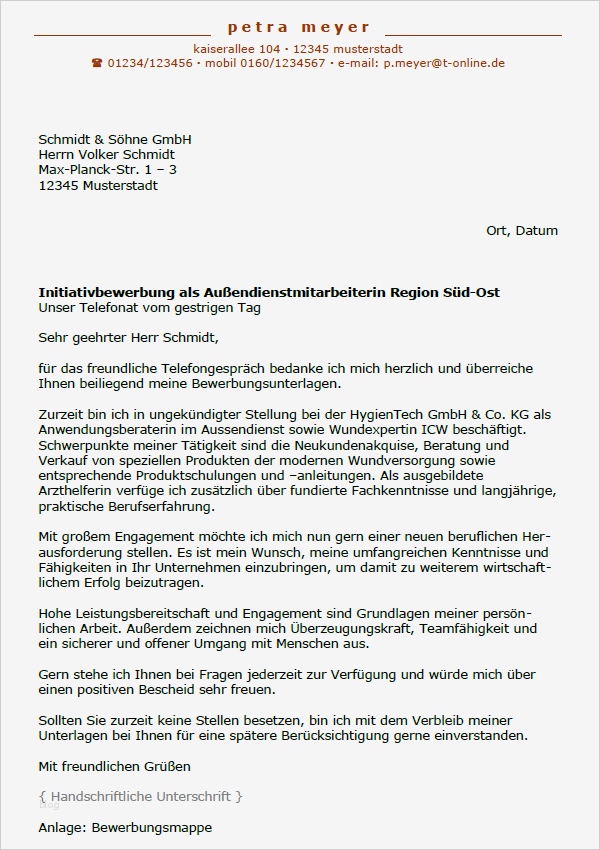 Bewerbungsschreiben Vertrieb Aussendienst Vorlage Großartig Bewerbung Außen Nstmitarbeiter Ungekündigt