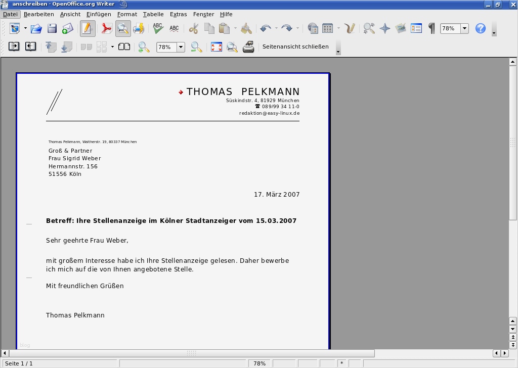 EasyLinux EasyLinux 02 2007 Bewerbungen mit Open fice