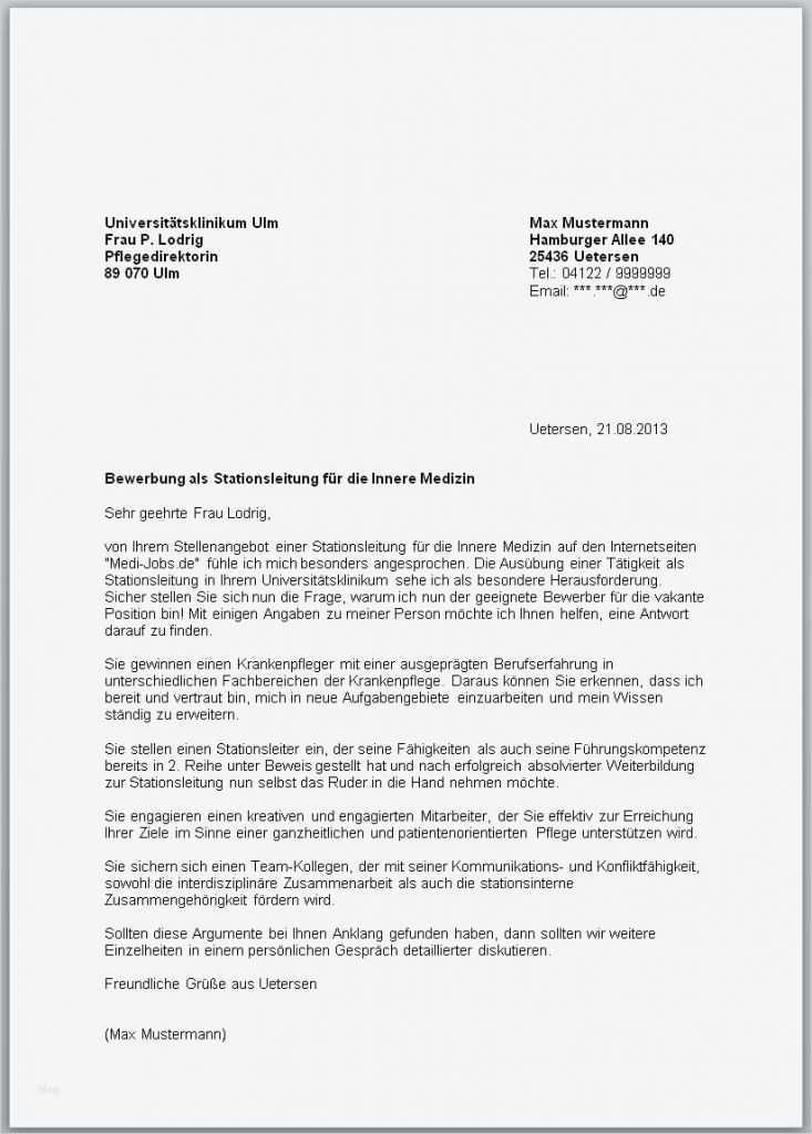 Bewerbungsschreiben Vorlage Stationshelferin Neu Muster Bewerbungsschreiben Stationsleitung Als Word Vorlage