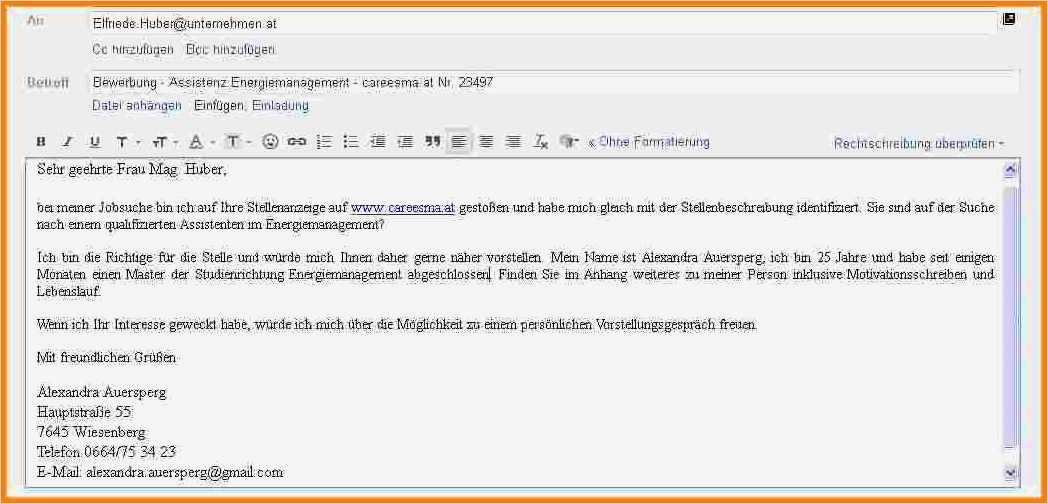 Bewerbungstext Vorlage Schön 7 E Mail Bewerbung Text