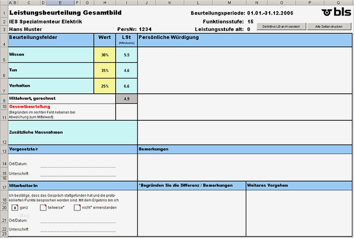 Bewertung Mitarbeiter Vorlage Cool Referenzprojekt Mitarbeiterbeurteilung Bls Excel 2000