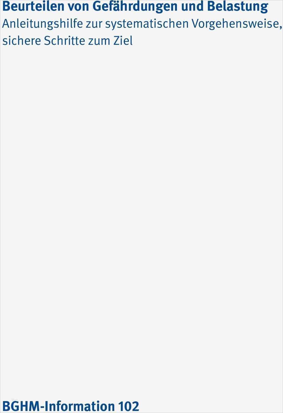 Bghm Gefährdungsbeurteilung Vorlage Gut Beurteilen Von Gefährdungen Und Belastung Pdf
