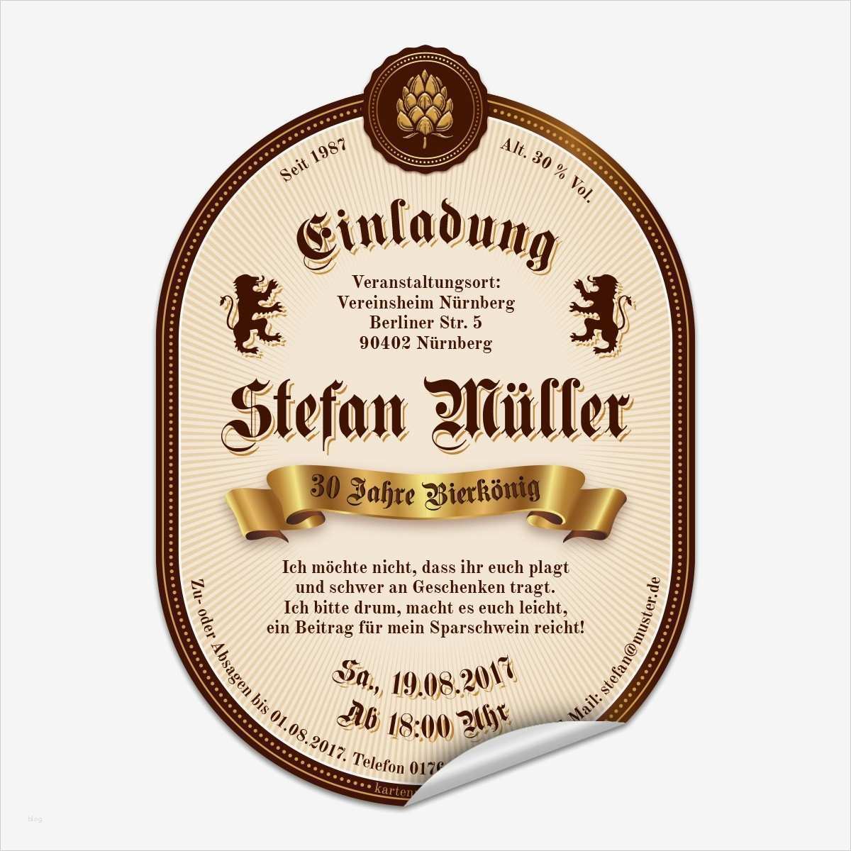 Bieretiketten Vorlage Genial Bier Flaschenetikett Als Einladung Hopfen In Braun Mit