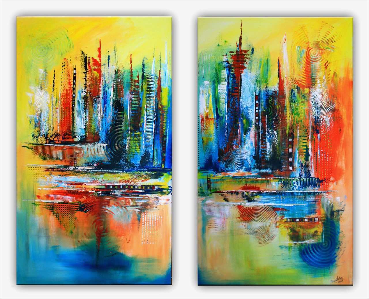 Bilder Acryl Vorlagen Genial Skyline Abstrakt Zweiteiliges Acryl Gemälde Handgemalt