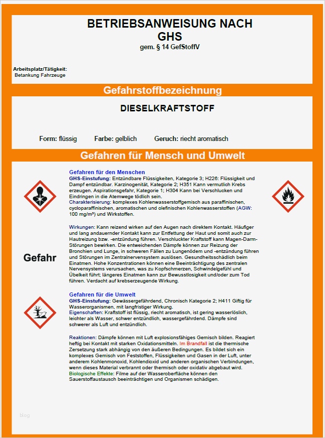 Brandschutzunterweisung Vorlage Cool Muster Betriebsanweisung Diesel