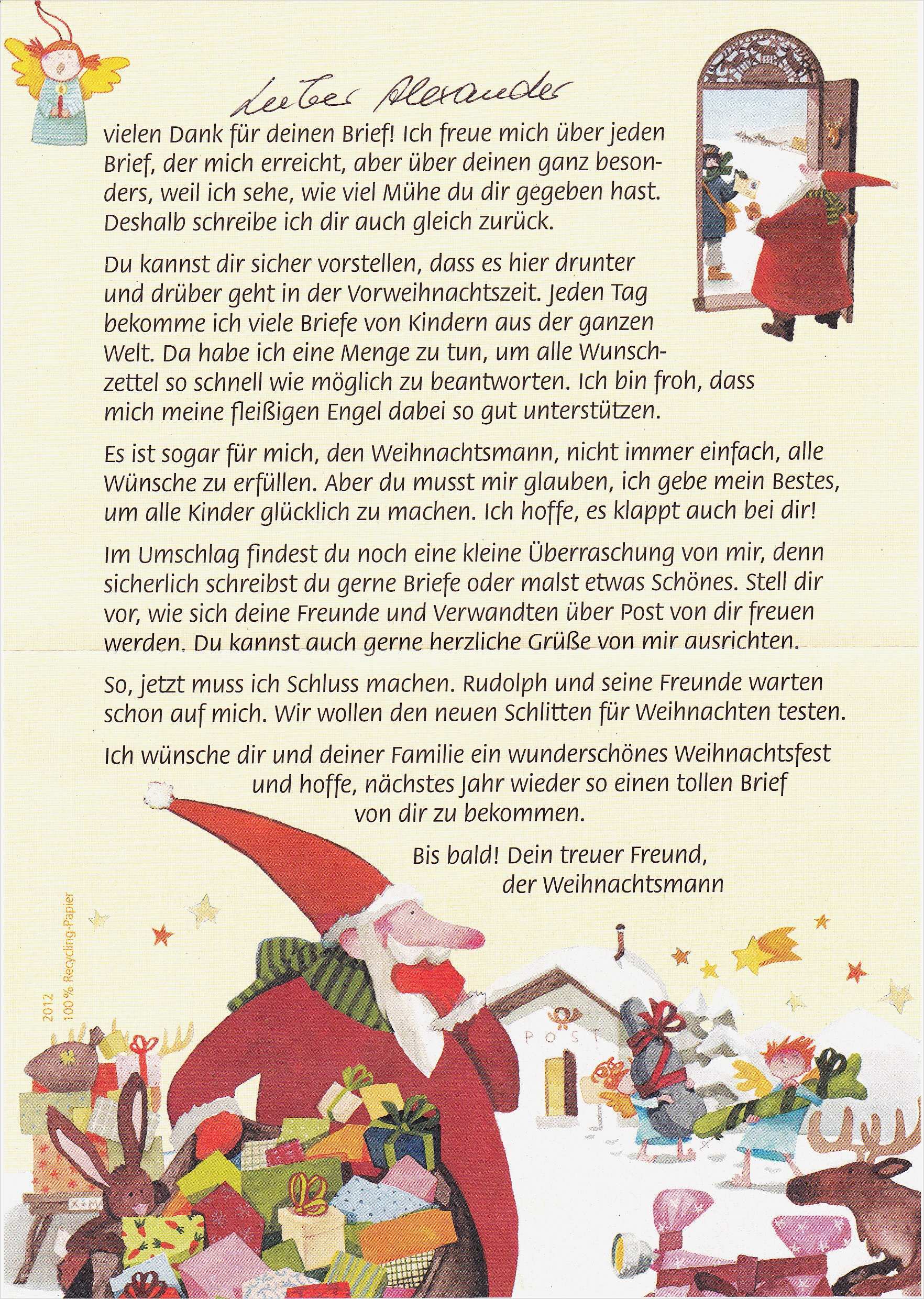 Brief An Den Weihnachtsmann Schreiben Vorlage Wunderbar Post Vom Weihnachtsmann