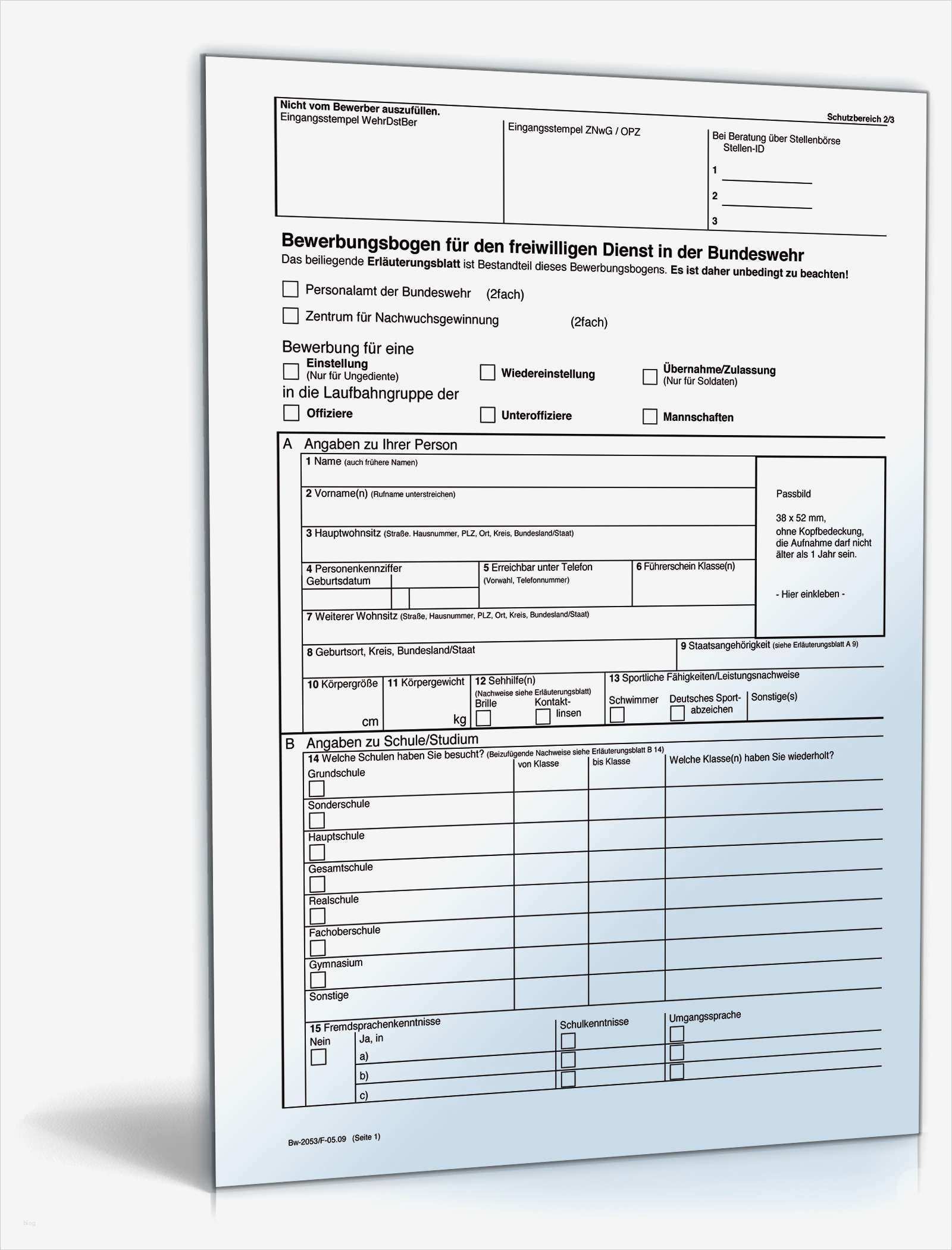 Bundeswehr Bewerbung Vorlage Schön Bewerbungsbogen Freiwilligen Nst Bundeswehr Fwd