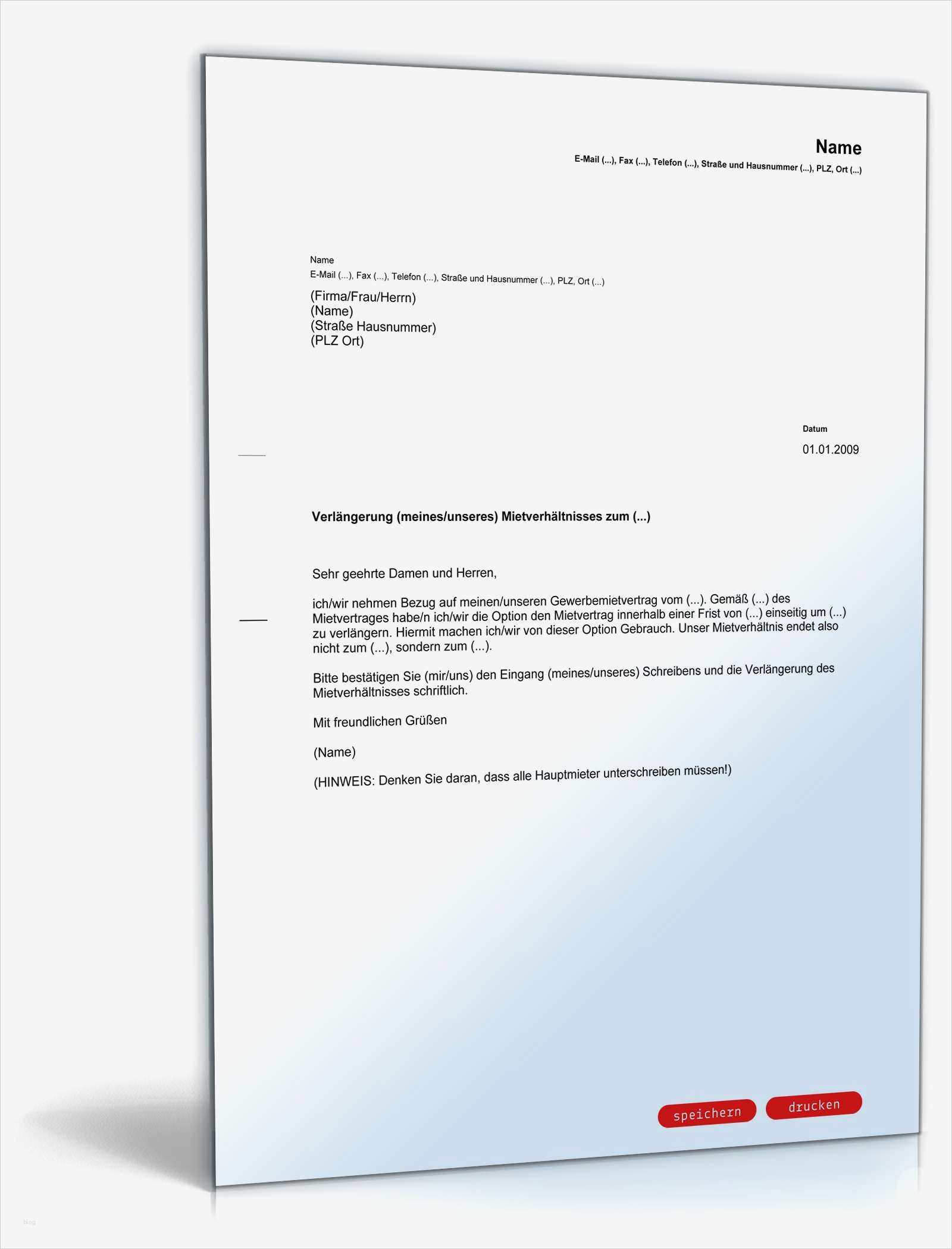 Bürgschaft Für Vermieter Vorlage Hübsch Verlängerung Gewerbemietvertrag Mieter