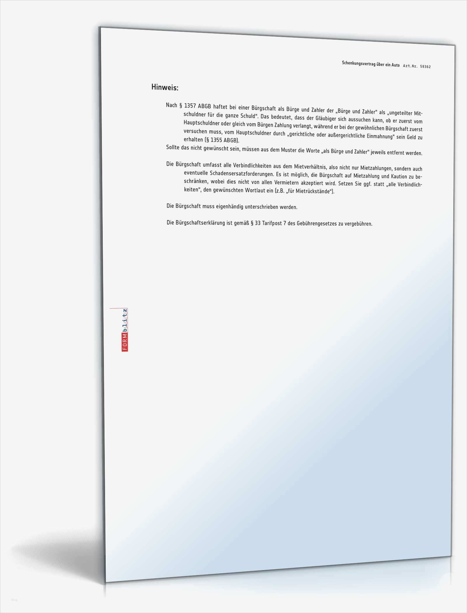 Bürgschaft Vorlage Pdf Großartig Bürgschaftsvertrag Als Bürge & Zahler